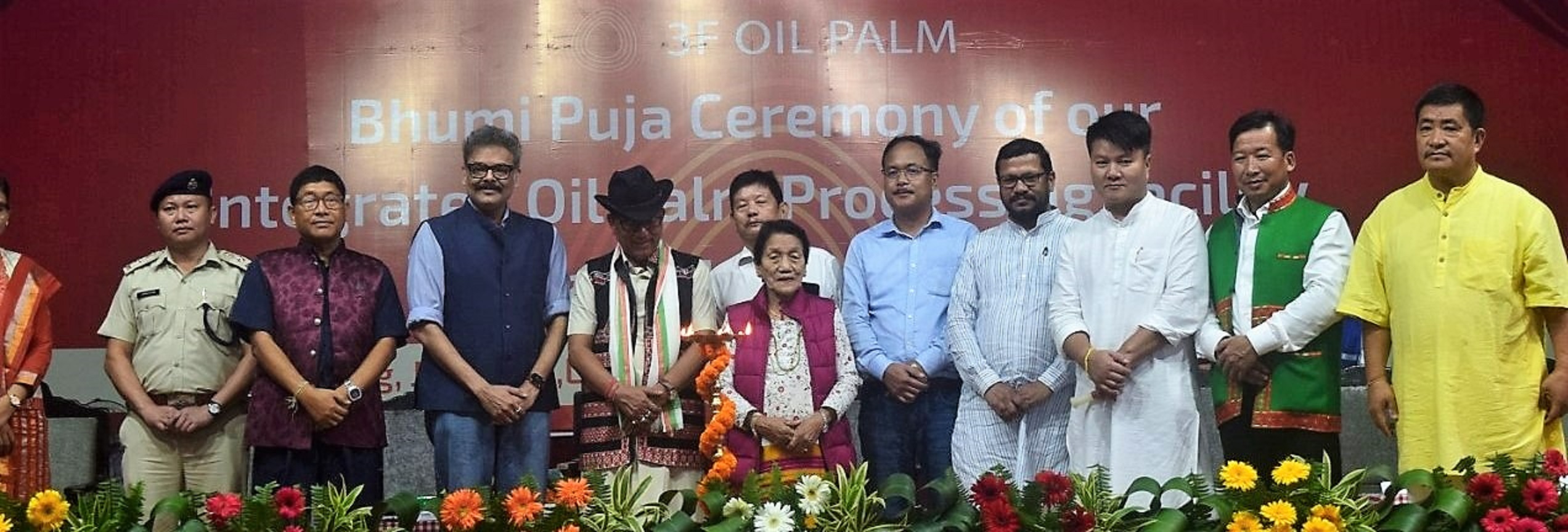 Hon’ble Minister of Agriculture Shri Tage Taki, Mr. Sanjay Goenka, CEO and MD, 3F Oil Palm Limited, and other esteemed dignitaries taking part in the Bhumi puja ceremony of 3F Oil Palm’s integrated Oil Palm Processing unit